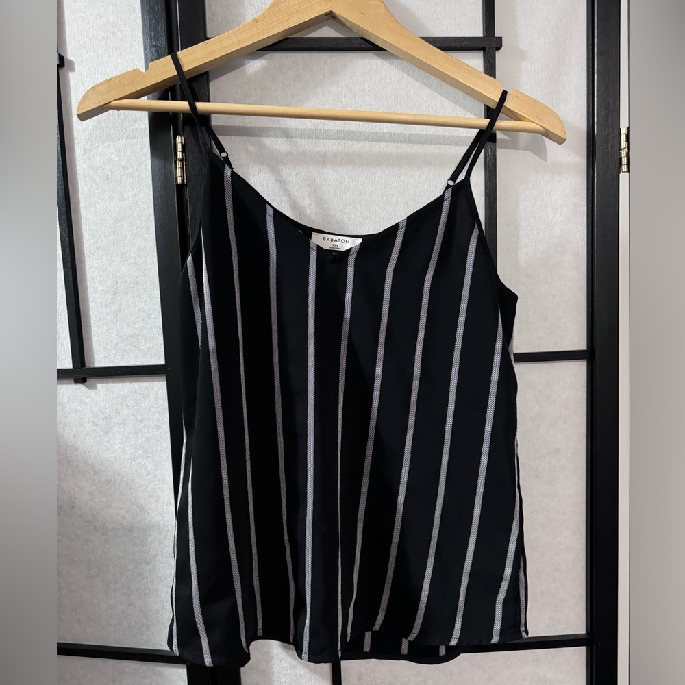 Aritzia Babaton Black Striped Silk-Blend Cami